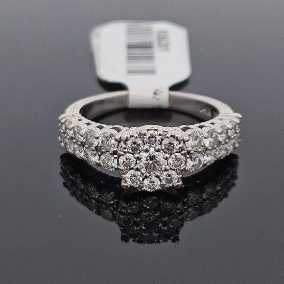 14K White Gold Diamond Halo 2 Row Engagement Ring 1.02TCW Size 6.75